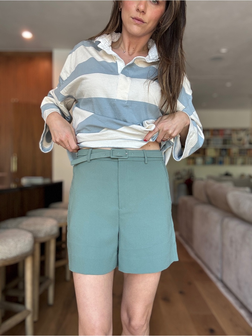 J. Crew High-Rise Tailored Shorts in Sage Green